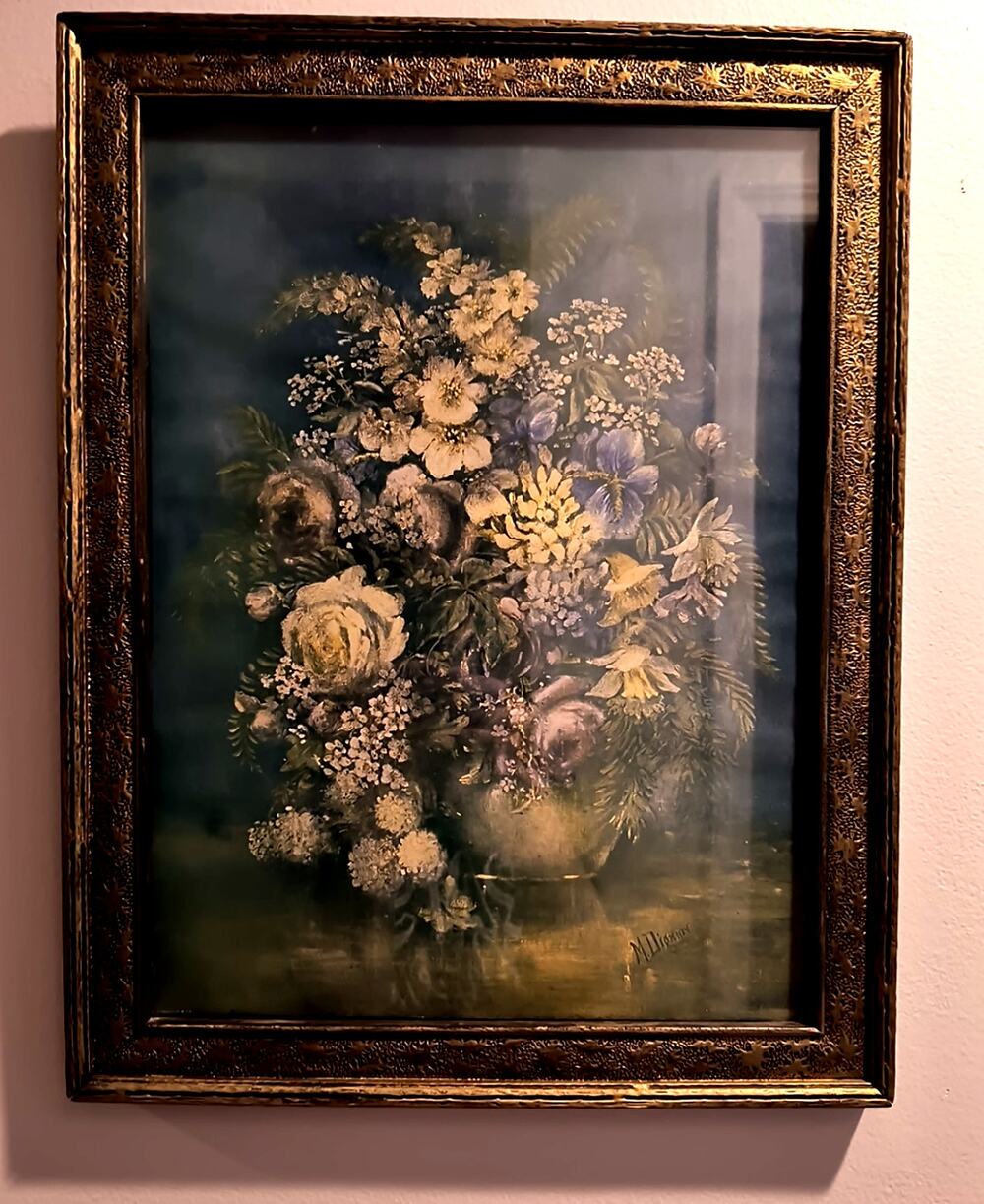 1986.  Framed Wall Art M. Dignan Lithograph 19th Century Floral Still Life